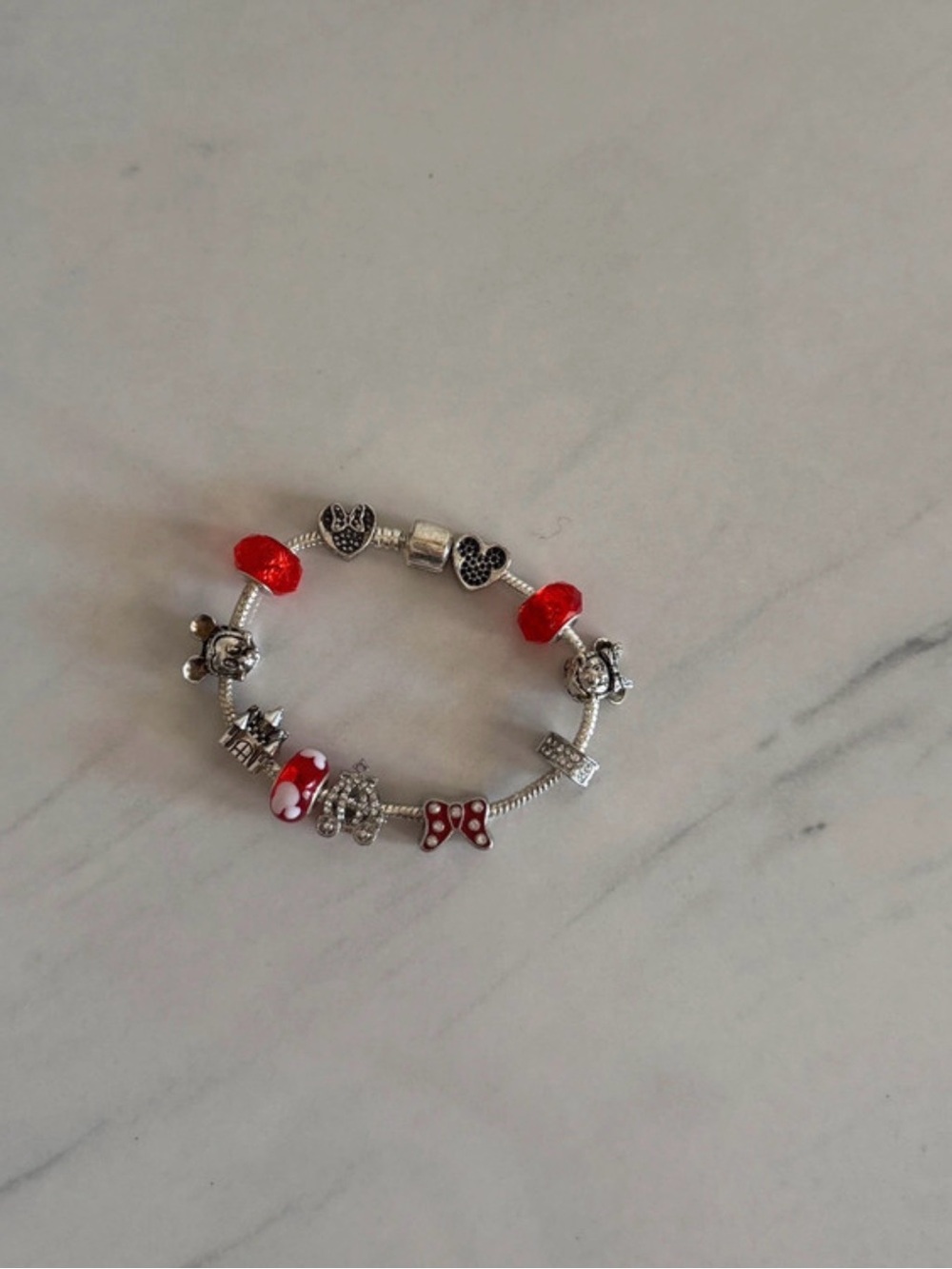 Silver Charm Bracelet with Red Glass & Bow Charms - Picture 2 of 4